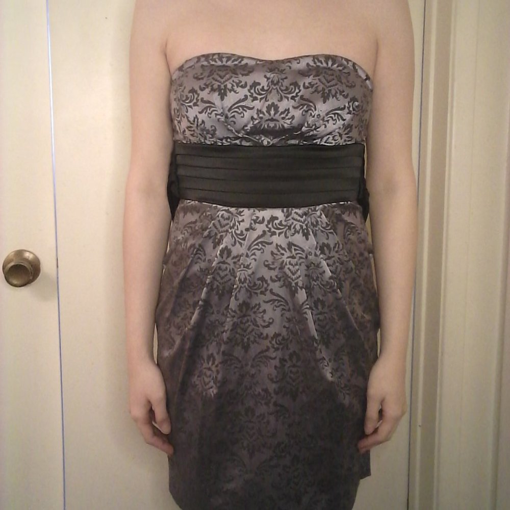 Strapless Floral Purple Prom Dress with Pockets